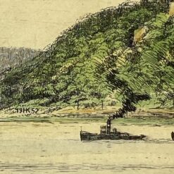 Spalvotas grafikos darbas “Ehrenbreitstein” mediniame rėme su stiklu 2x32x26 cm