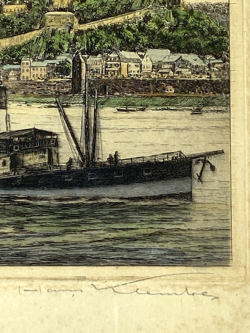 HN1894-grafika-ir-printai-7 Spalvotas grafikos darbas “Ehrenbreitstein” mediniame rėme su stiklu 2x32x26 cm