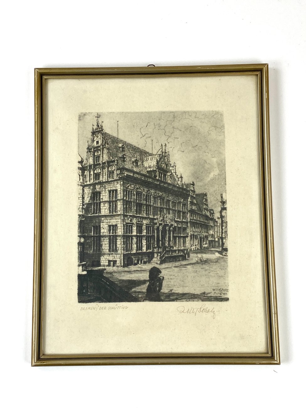 HN1896-grafika-ir-printai-1 Willy Scholz pasirašytas grafikos darbas “Bremen: Der Schütting” 1,5x24x30 cm