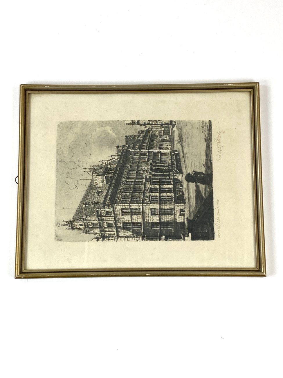 HN1896-grafika-ir-printai-3 Willy Scholz pasirašytas grafikos darbas “Bremen: Der Schütting” 1,5x24x30 cm