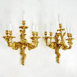 Žalvariniai sieniniai penkių šakų šviestuvai 2 vnt. komplektas 24x48x60 cm