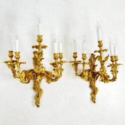 Žalvariniai sieniniai penkių šakų šviestuvai 2 vnt. komplektas 24x48x60 cm