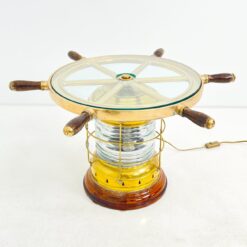 Staliukas iš jūrinio žibinto ir laivo vairo, su apšvietimu 70x70x41 cm