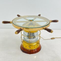 Staliukas iš jūrinio žibinto ir laivo vairo, su apšvietimu 70x70x41 cm