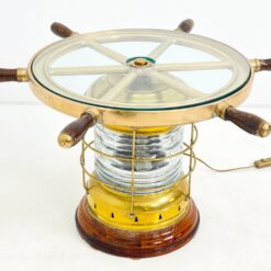 Staliukas iš jūrinio žibinto ir laivo vairo, su apšvietimu 70x70x41 cm
