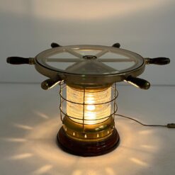 Staliukas iš jūrinio žibinto ir laivo vairo, su apšvietimu 70x70x41 cm