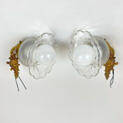 Žalvariniai sieniniai šviestuvai stiklo gaubtais 2 vnt. kompl. 16x14x25 cm