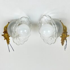 Žalvariniai sieniniai šviestuvai stiklo gaubtais 2 vnt. kompl. 16x14x25 cm