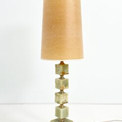 Stalinis šviestuvas iš onikso ir žalvario su kartono gaubtu 25,5×25,5×85,5 cm