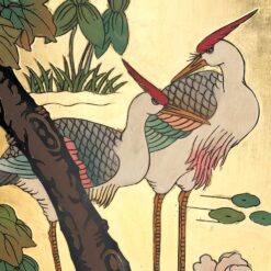 Rytietiška medinė širma su gervių atvaizdais 2x164x183,5 cm