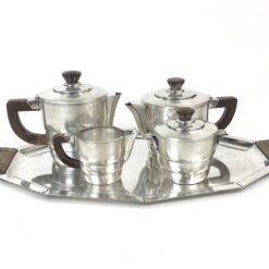 Art Deco penkių dalių servizas iš sidabruoto metalo 33x59x16 cm