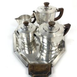 Art Deco penkių dalių servizas iš sidabruoto metalo 33x59x16 cm