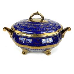 Keramikinis “Wurko” mėlyno ir aukso atspalvių indas su dangčiu 24x38x24 cm