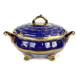 Keramikinis “Wurko” mėlyno ir aukso atspalvių indas su dangčiu 24x38x24 cm