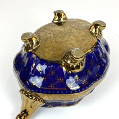 Keramikinis “Wurko” mėlyno ir aukso atspalvių indas su dangčiu 24x38x24 cm