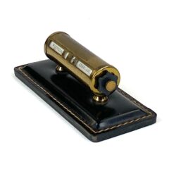 Vintažinis mechaninis stalinis kalendorius iš žalvario ir eko odos 7x16x5 cm