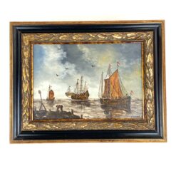 Ant medienos tapytas jūrinės tematikos paveikslas mediniame rėme 3,5x42x33 cm