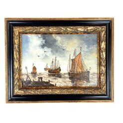 Ant medienos tapytas jūrinės tematikos paveikslas mediniame rėme 3,5x42x33 cm