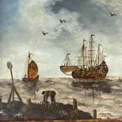 Ant medienos tapytas jūrinės tematikos paveikslas mediniame rėme 3,5x42x33 cm