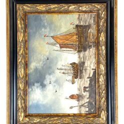 Ant medienos tapytas jūrinės tematikos paveikslas mediniame rėme 3,5x42x33 cm