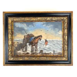 Ant medienos tapytas jūrinės tematikos paveikslas mediniame rėme 3,5x42x33 cm