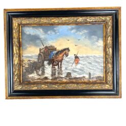 Ant medienos tapytas jūrinės tematikos paveikslas mediniame rėme 3,5x42x33 cm