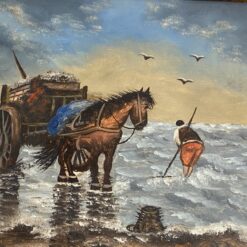 Ant medienos tapytas jūrinės tematikos paveikslas mediniame rėme 3,5x42x33 cm