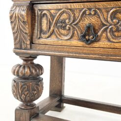 Ispaniško stiliaus ąžuolinis bufetas su žalio stiklo durimis 38x121x190 cm