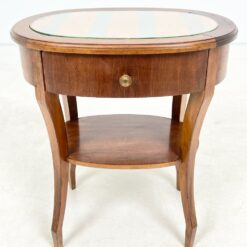 Riešutmedžio spintelės gobeleno ir stiklo stalviršiais 2 vnt. kompl. 40x53x59,5 cm