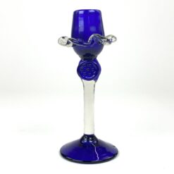 Skaidraus ir mėlynos spalvos stiklo žvakidė 8x8x19 cm