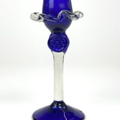 Skaidraus ir mėlynos spalvos stiklo žvakidė 8x8x19 cm