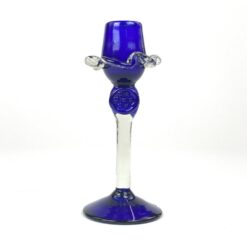 Skaidraus ir mėlynos spalvos stiklo žvakidė 8x8x19 cm