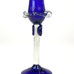 Skaidraus ir mėlynos spalvos stiklo žvakidė 8x8x19 cm