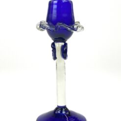 Skaidraus ir mėlynos spalvos stiklo žvakidė 8x8x19 cm