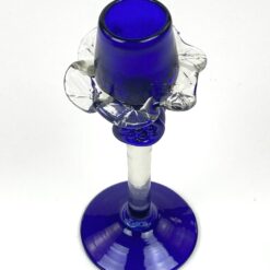 Skaidraus ir mėlynos spalvos stiklo žvakidė 8x8x19 cm