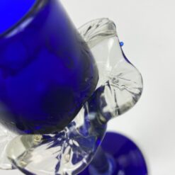 Skaidraus ir mėlynos spalvos stiklo žvakidė 8x8x19 cm