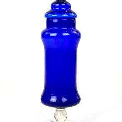 Skaidraus ir mėlynos spalvos stiklo indas su dangčiu 11x11x33 cm