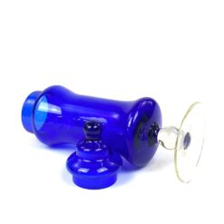 Skaidraus ir mėlynos spalvos stiklo indas su dangčiu 11x11x33 cm