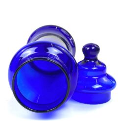 Skaidraus ir mėlynos spalvos stiklo indas su dangčiu 11x11x33 cm