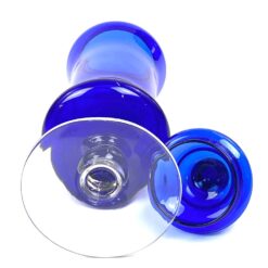 Skaidraus ir mėlynos spalvos stiklo indas su dangčiu 11x11x33 cm