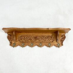 Ąžuolinė sieninė kabykla su šešiais žalvario kabliukais 18,5x100x26,5 cm