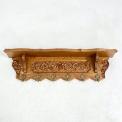 Ąžuolinė sieninė kabykla su šešiais žalvario kabliukais 18,5x100x26,5 cm