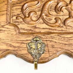 Ąžuolinė sieninė kabykla su šešiais žalvario kabliukais 18,5x100x26,5 cm