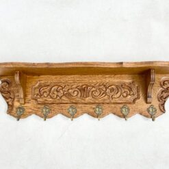 Ąžuolinė sieninė kabykla su šešiais žalvario kabliukais 18,5x100x26,5 cm