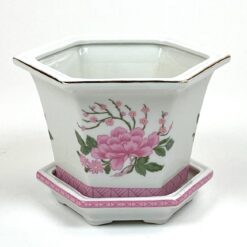 Keramikinis rytietiškas šešiakampis vazonėlis su lėkštute