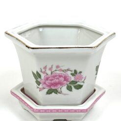 Keramikinis rytietiškas šešiakampis vazonėlis su lėkštute