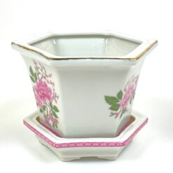 Keramikinis rytietiškas šešiakampis vazonėlis su lėkštute