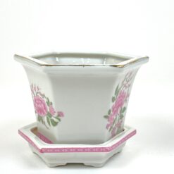 Keramikinis rytietiškas šešiakampis vazonėlis su lėkštute