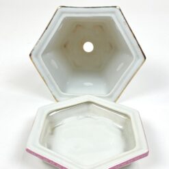 Keramikinis rytietiškas šešiakampis vazonėlis su lėkštute