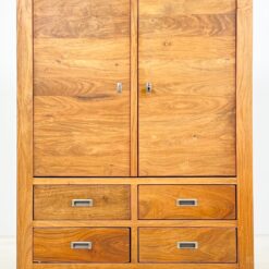 Mango medžio keturių stalčių TV komoda įvažiuojamomis durelėmis 60x104x136 cm